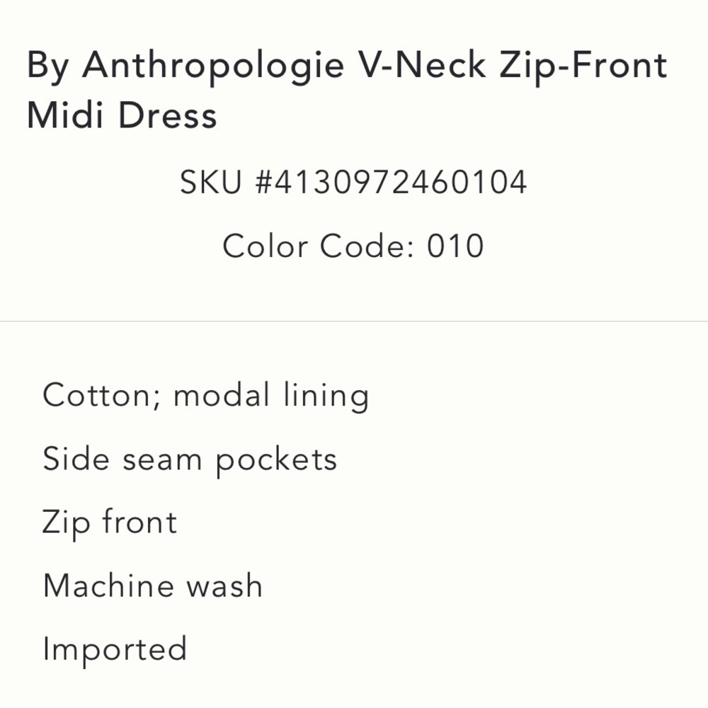 Anthropologie V-Neck Zip-Front Midi Dress Size Small NWT - Picture 4 of 16
